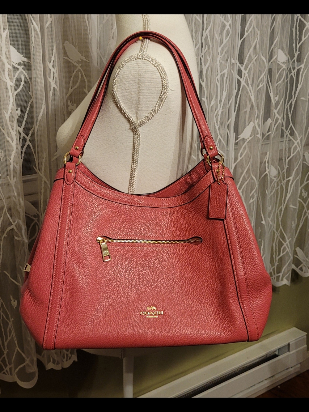 Coach Pebbled Leather Shoulder Bag in Coral Pink